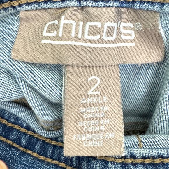 Chico's Womens Pull On Ankle Jeans Size L Demin Stretch Comfy Blue - Picture 2 of 6